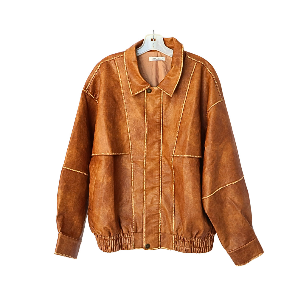 12TH TRIBE London Calling Oversized Faux Leather Jacket - Cognac - L